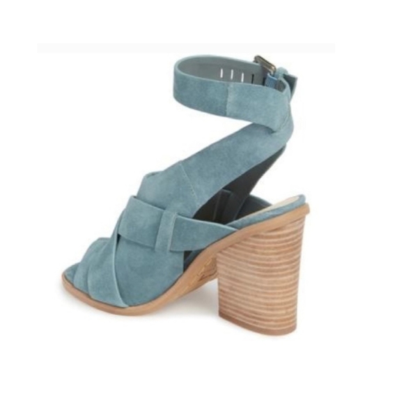 Marc Fisher Sandals 8.5M Leather Suede Ankle Strap Peep Toe Stacked Heel - Picture 3 of 11